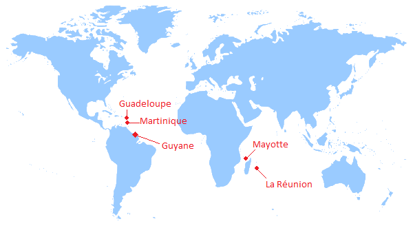 Localisation des départements / régions d'outre-mer
