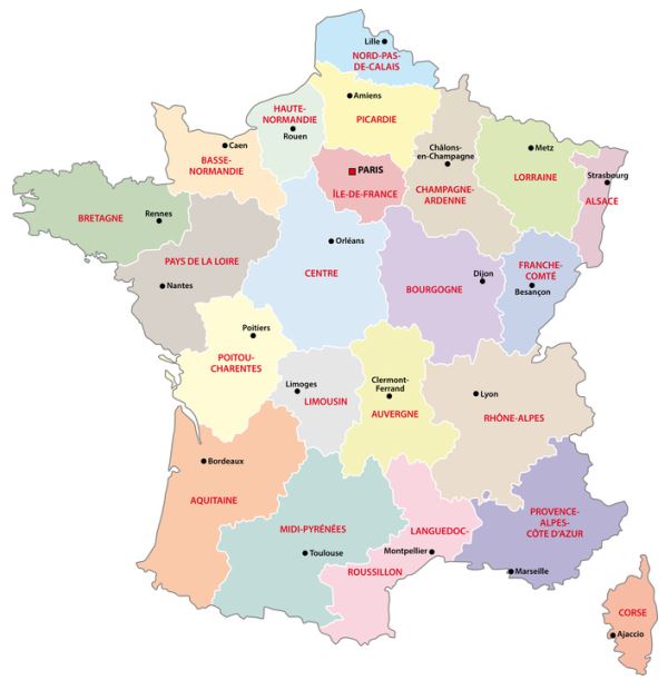 Cartes des régions France métropolitaine