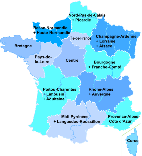 Carte du regroupement des régions au 1/1/2016